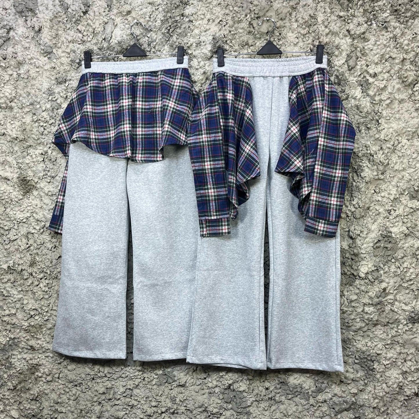 Plaid Overlay Wide-Leg Joggers